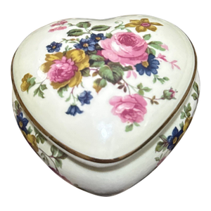 Vintage Royal Worcester Palissy Heart-Shaped Floral Trinket Box