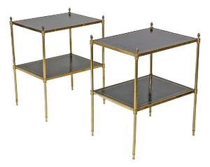 Mid-Century Modern Gilt Metal and Leather Etagere Tables, 1950, Set of 2