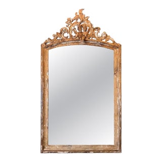 19th Century Italian Baroque Giltwood Mirror With Cherub Crest For Sale