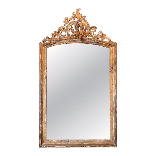 19th Century Italian Baroque Giltwood Mirror With Cherub Crest For Sale