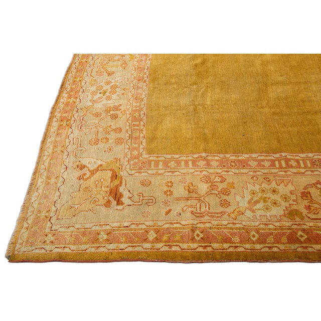 12 X 15 Antique Turkish Oushak Wool Rug in Goldenrod Color For Sale In New York - Image 6 of 7