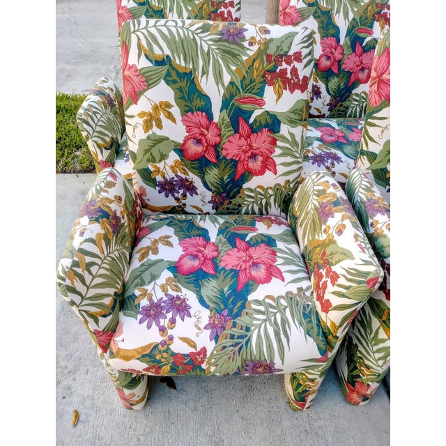 A Pair Floral Palm Beach Regency Upholstered Captains Side ...