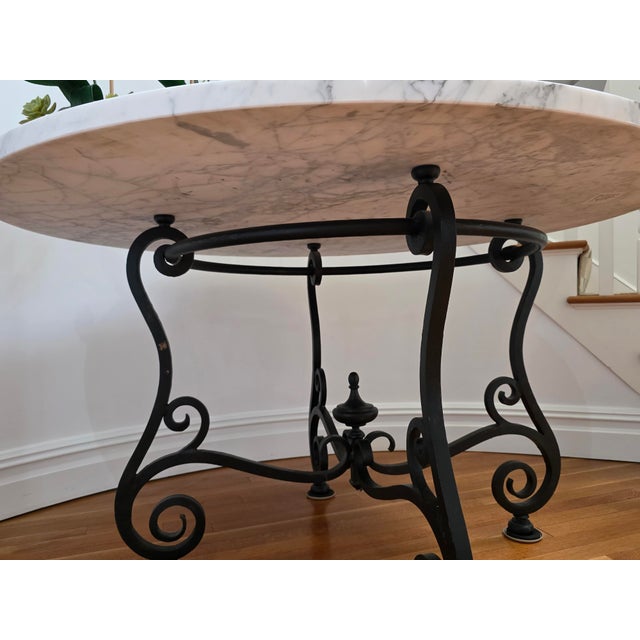 Vintage 54" Round Carrara Marble & Iron Center Table For Sale In New York - Image 6 of 11