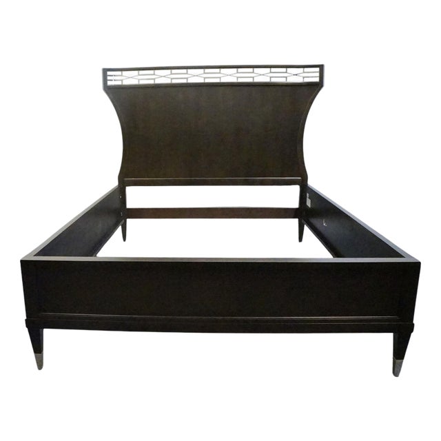 Caracole Classic Charcoal Anegre Transitional Contemporary Style Queen Size Bed 016-107 For Sale