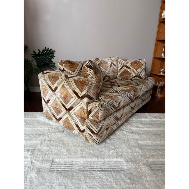 Vintage 1970s Groovy Loveseat Sofa With Jack Lenor Larson Fabric For Sale - Image 10 of 12