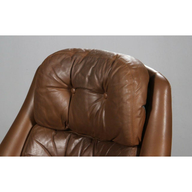 Vintage Danish Cognac Leather Lounge Chair & Stool by H. W. Klein For Sale - Image 4 of 7