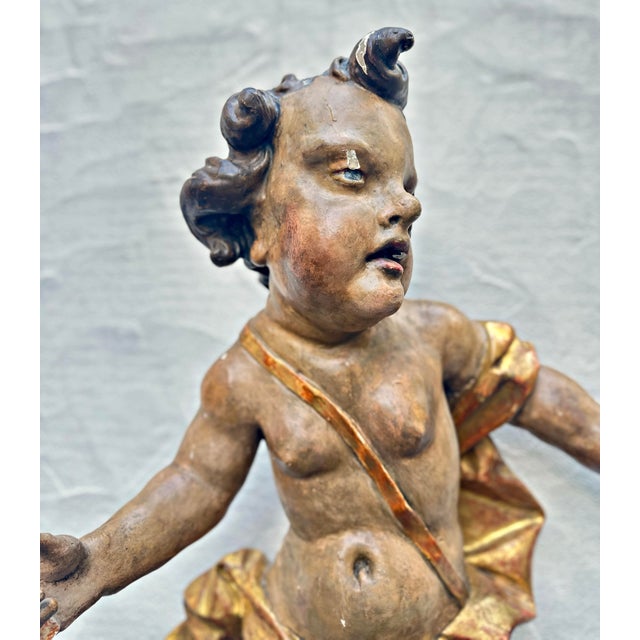 Large Putto, Southern Germany, Tyrol, 1750, Carved Wood, Painted For Sale - Image 4 of 14