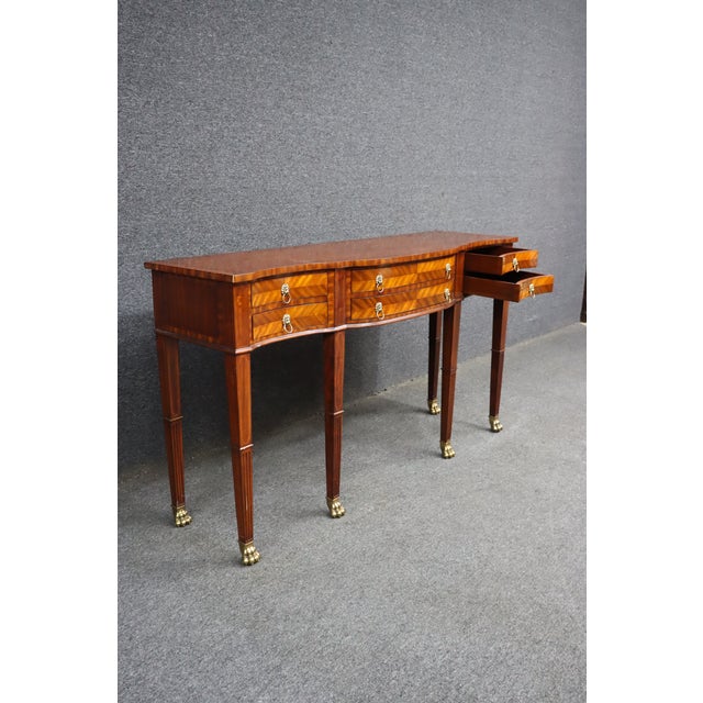 Maitland-Smith Mahogany Inlaid Console Table With Six Drawers and Brass Paw Feet For Sale - Image 10 of 15