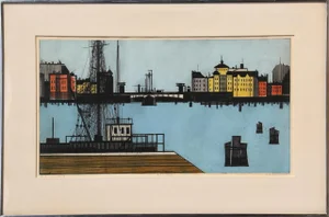 Hans Behrens, Freihafen, Framed Woodcut