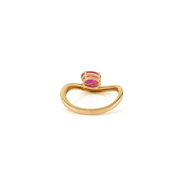 Metal Handmade 1.14 Ct Oval Cut Natural Ruby Wave Solitaire Ring in 14k Gold Size 7 For Sale - Image 7 of 13