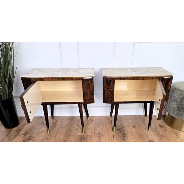 Gold Mid-Century Modern Italian Wooden Nightstands with Marble Top, 1950s, Set of 2 For Sale - Image 8 of 11