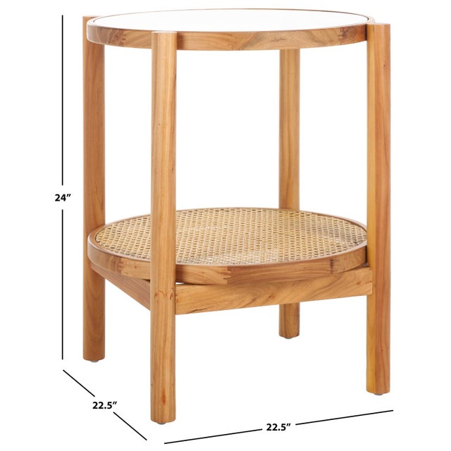 Modern Karyna Rattan & Glass Accent Table With Shelf in Clear / Natural For Sale - Image 3 of 8