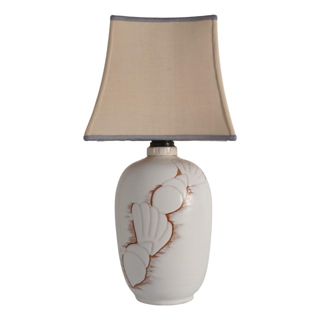 Art Deco White Table Lamp with Seashell Motif by Anna Lisa Thomson for Uppsala Ekeby, 1940s For Sale
