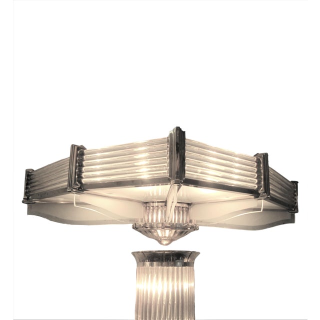 Atelier Petitot Mid 20th Century Petitot Monumental 53" Ht Pair of French Modernist Sconces Glass Rod & Nickel Bronze For Sale - Image 4 of 16