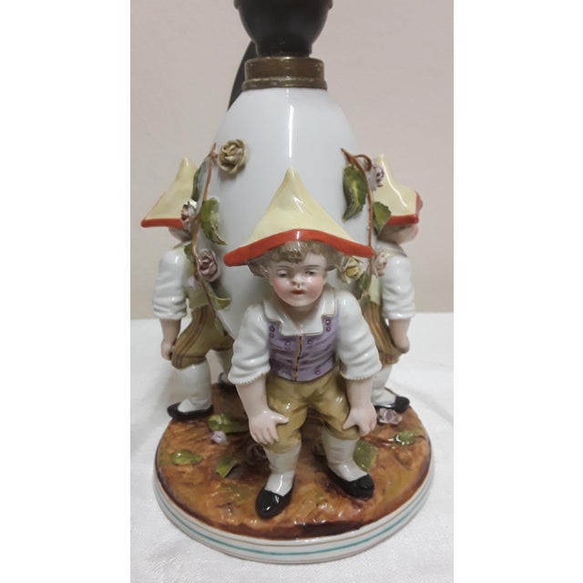 Antique Figurative Bedside Lamps with Porcelain Bases, 1900s, Set of 2 For Sale - Image 13 of 18