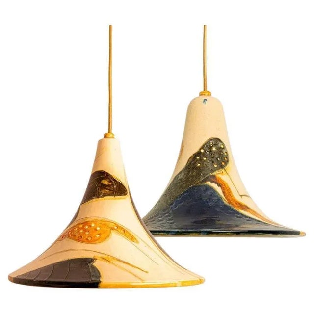 Ochre Blue Cream Orange Ceramic Cone Pendants, Denmark, 1970, Set of 2 For Sale - Image 16 of 16