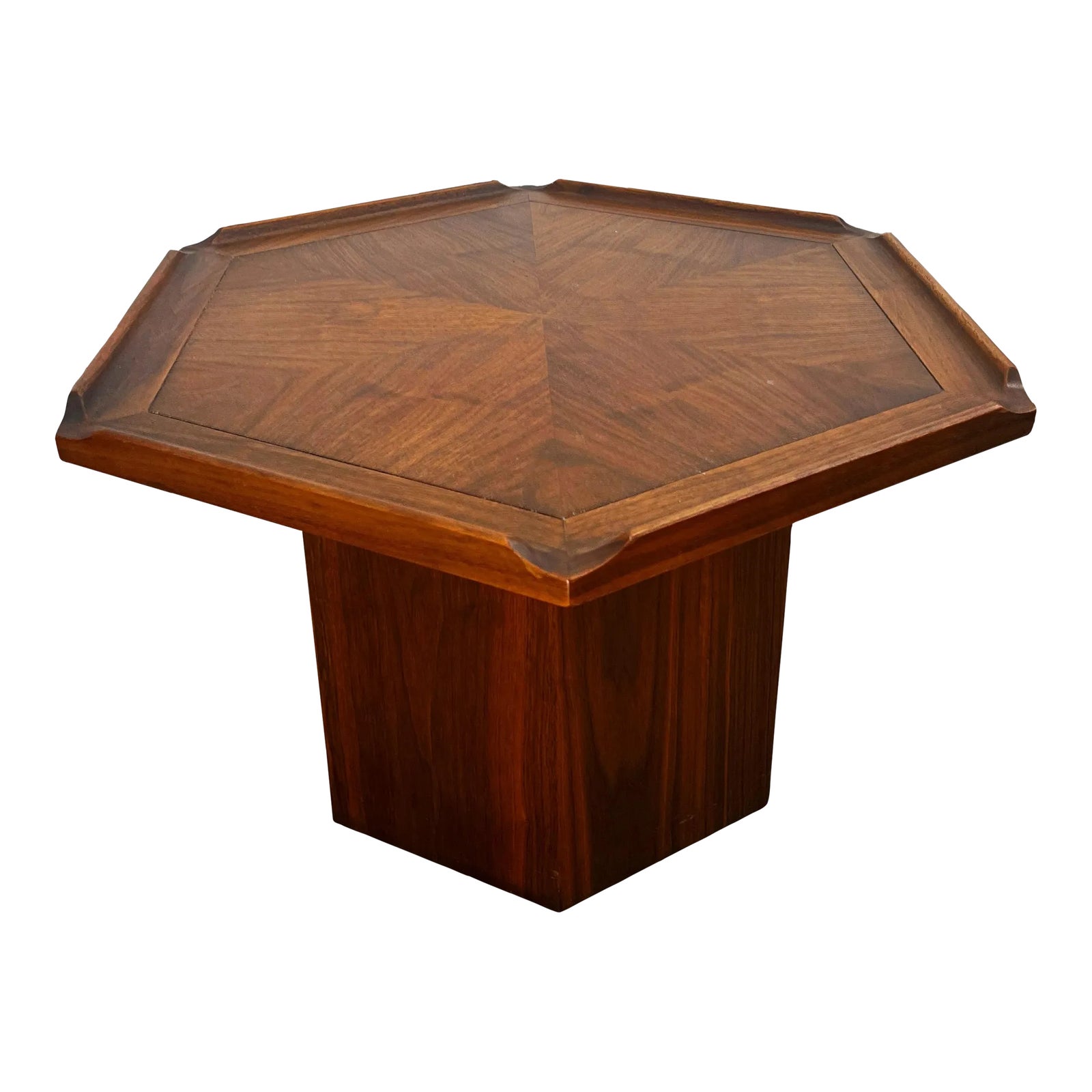 1960s MidCentury Modern Brown Saltman Hexagon Side Table in Walnut