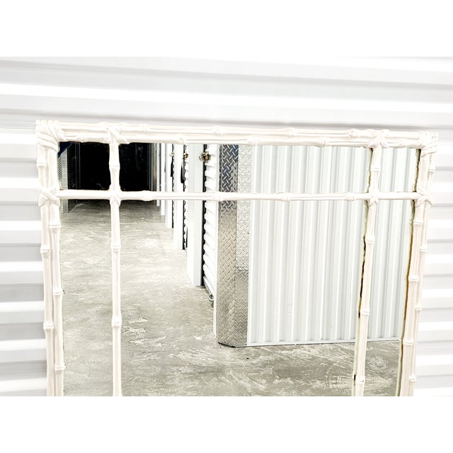Wood Mid Century Faux Bamboo White Painted Mirror For Sale - Image 7 of 12