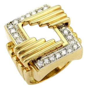 Mid 20th Century Diamond 18k Yellow Gold Rectangular Shape Open Top Ring Size 6.5