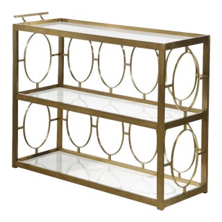Vintage Modernist Bronze & Opaline Glass Cocktail Bar Cart For Sale