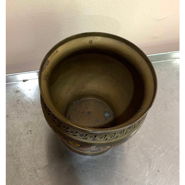 Indian Indian Enameled Brass Ornate Pedestal Vase For Sale - Image 3 of 3