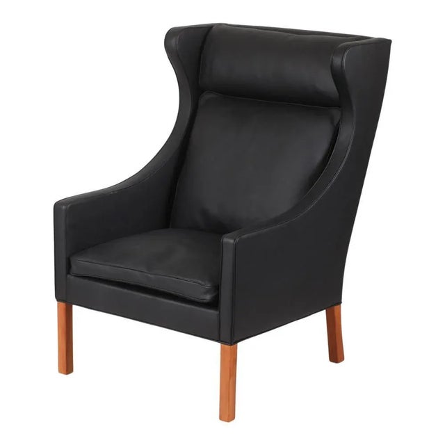 1960s Wing Chair in Black Bison Leather by Børge Mogensen for Fredericia, 1960s For Sale - Image 5 of 5