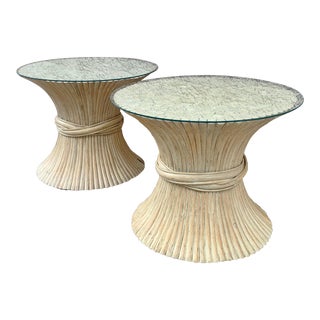McGuire Sheaf of Wheat Bamboo Side Tables - a Pair For Sale