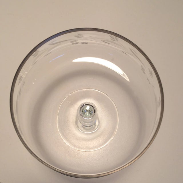 Platinum Rim Floral Etched Crystal Pedestal Bowl For Sale - Image 4 of 11