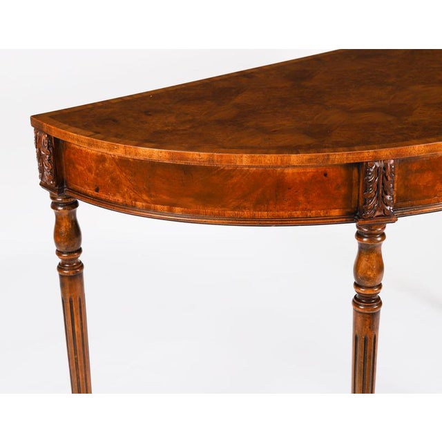 Vintage English Burr Walnut Parquetry Console Table, 1950s For Sale - Image 10 of 12