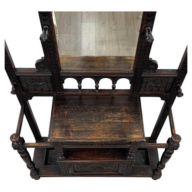 2000 - 2009 Antique English Victorian Green Man Hall Stand in Carved Oak, 1800s For Sale - Image 5 of 14