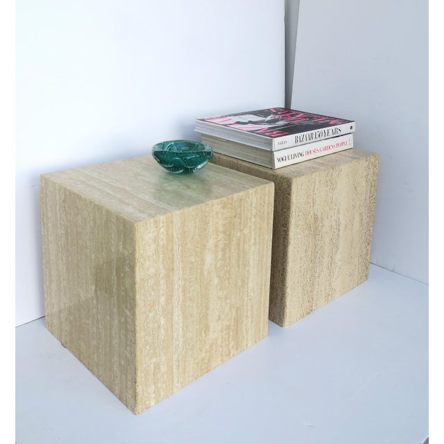 Stone Italian Travertine Marble End Tables, Pair For Sale - Image 7 of 17