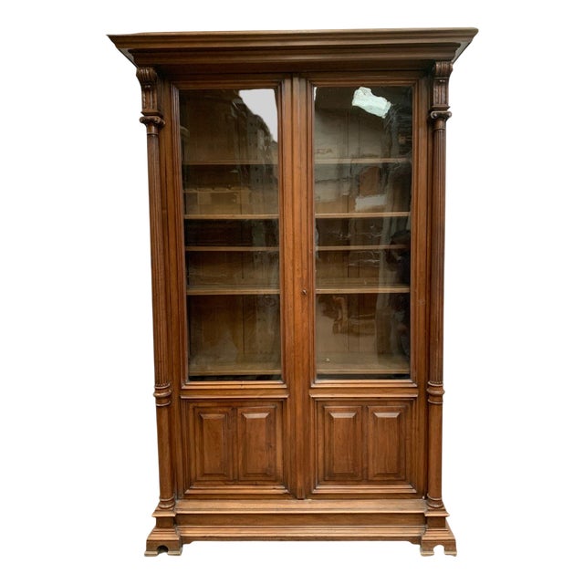 Napoleon III Walnut Display Cabinet, 1800s For Sale