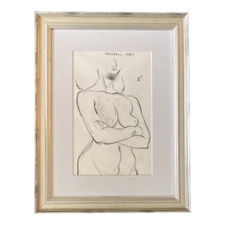 1940’s Original “Matisse Style “Female Nude Charcoal Study Drawing Signed Silver Leaf Frame For Sale