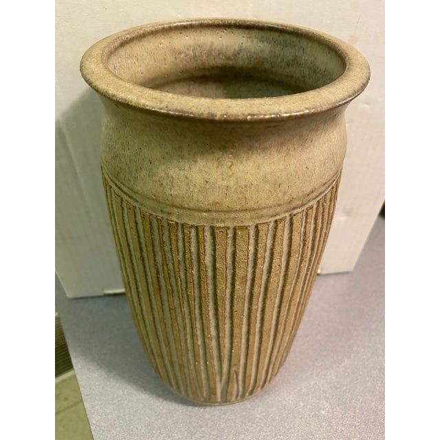 Modern Frank Willet Studio Pottery Incised Vertical Line Vase For Sale - Image 3 of 11