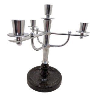 Large German Art Deco Candleholder in Aluminum and Marble, 1930s For Sale