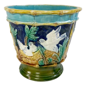 Antique Ceramic English Majolica Dove Planter Jardiniére