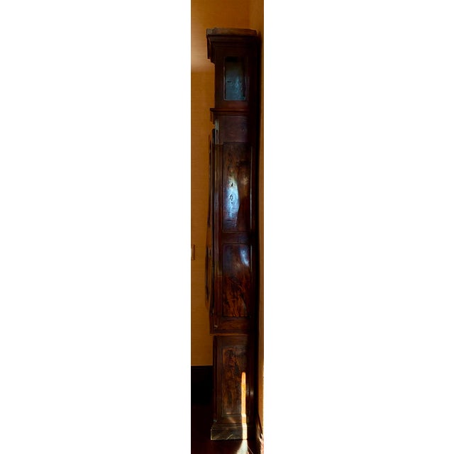 Brown Antique French Provincial Longcase Clock With Burl Veneer — 8 Feet Tall — Rancho Santa Fe, Ca For Sale - Image 8 of 11