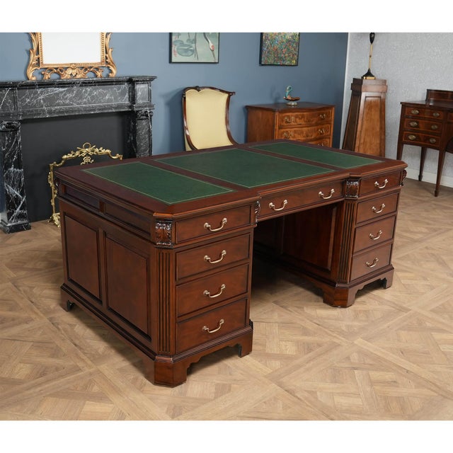 Penhurst Mahogany Desk With Green Leather For Sale - Image 13 of 18