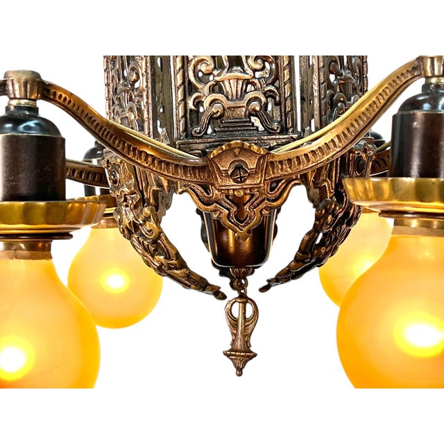 1920s Cast Bronze 6 Light Chandelier With Ladies and Revived Original Finish #2596 For Sale - Image 14 of 14