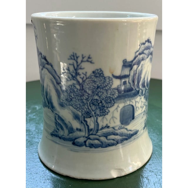Blue Antique 18th Century Chinese Kangxi Blue & White Export Porcelain Tankard Mug With Rocky Landscape For Sale - Image 8 of 12