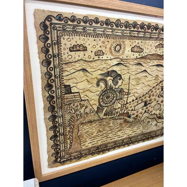 1960s "Euahtemoc Surrenders" Drawing on Amate Bark Paper by Marcial Camilo Ayala For Sale - Image 4 of 7