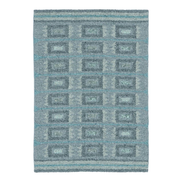 Rug & Kilim’s Scandinavian-Inspired Rug in Gray and Blue Geometric Patterns For Sale