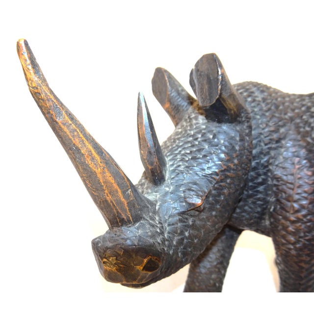 Mid 20th Century African Carved Wood Black Rhinoceros Sculpture For Sale - Image 11 of 13
