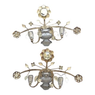 Mid Century Modern Authentic Maison Bagues Crystal / Silvered Iron Sunflower Sconces - a Pair For Sale