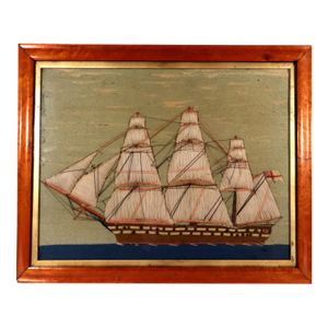 Sailor's Woolwork Picture, Royal Navy Ship With Padded Trapunto Sails