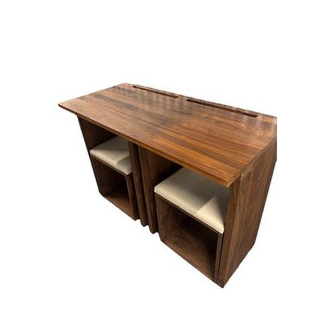 Custom Solid Walnut Waterfall Office Deck With Matching Stools by Mash Studio For Sale In Miami - Image 6 of 14