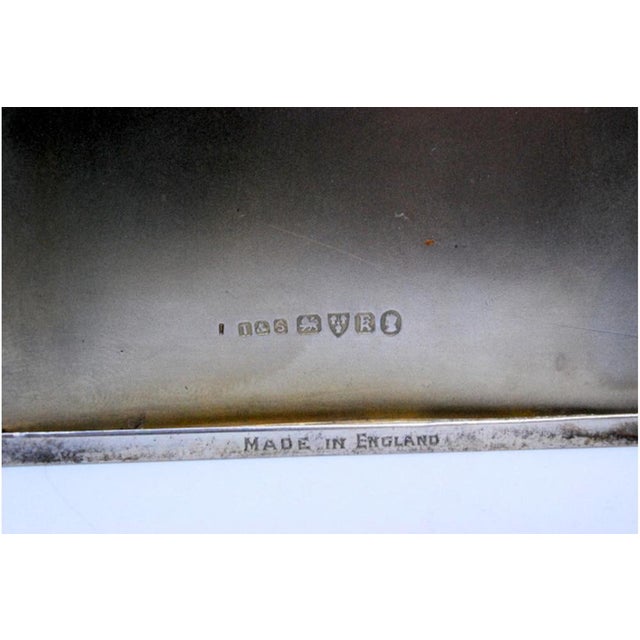 Brushed Silver Cigarette Case with Interior Cigarette Holder, Monogram Card and Hinged Lid For Sale - Image 3 of 9
