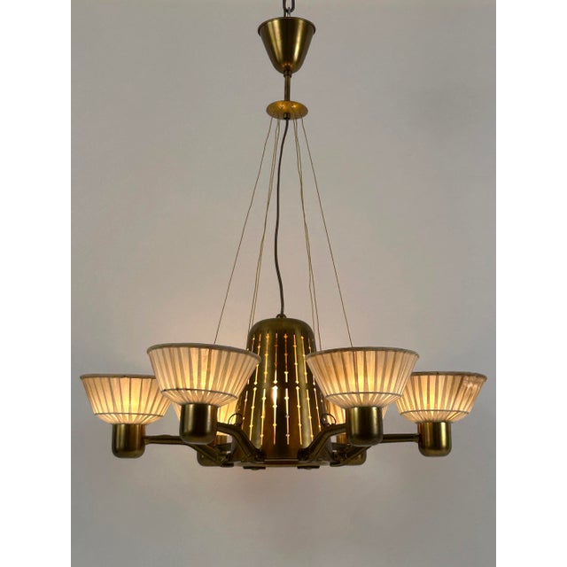 Gold Mid-Century Modern Six-Armed Chandelier from Hans Bergström, Sweden, 1950s For Sale - Image 8 of 18