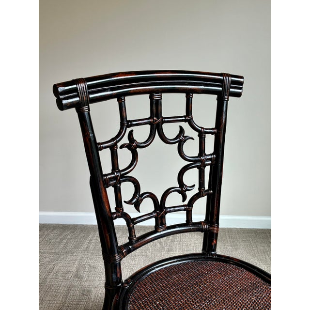 Vintage Hollywood Regency Faux Bamboo Chippendale Side Chair For Sale In Charlotte - Image 6 of 12