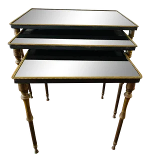 Italian Brass Mirror Nesting Tables - Set of 3